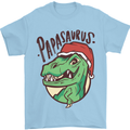 Christmas Papasaurus T-Rex Dinosaur Mens T-Shirt Cotton Gildan Light Blue