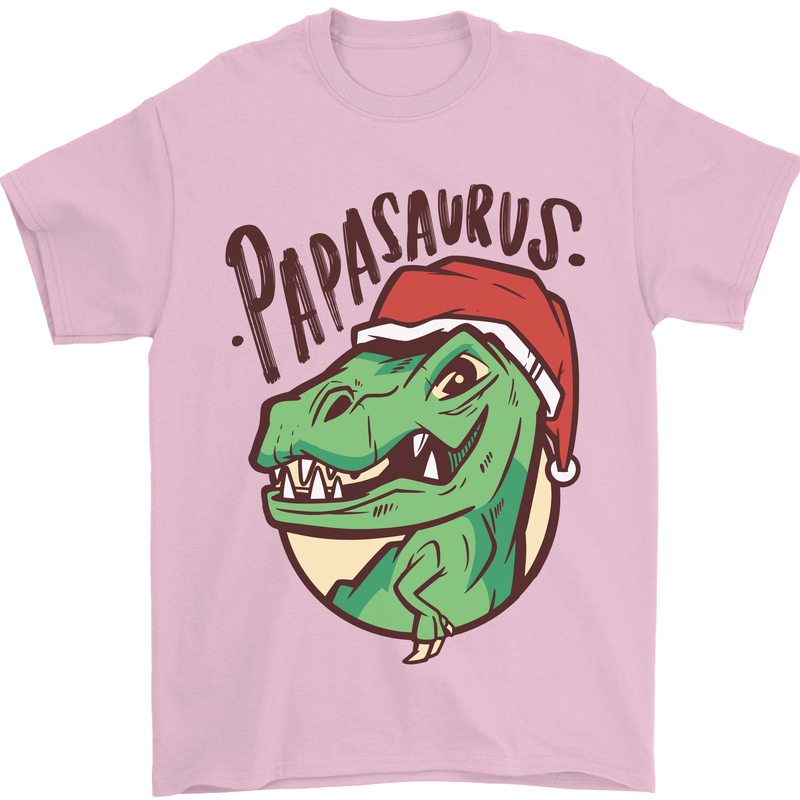 Christmas Papasaurus T-Rex Dinosaur Mens T-Shirt Cotton Gildan Light Pink