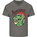 Christmas Papasaurus T-Rex Dinosaur Mens V-Neck Cotton T-Shirt Charcoal