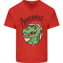 Christmas Papasaurus T-Rex Dinosaur Mens V-Neck Cotton T-Shirt Red