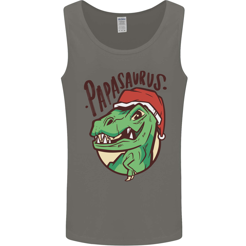 Christmas Papasaurus T-Rex Dinosaur Mens Vest Tank Top Charcoal