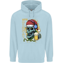 Christmas Party Skull Drinking Beer Alcohol Mens 80% Cotton Hoodie Light Blue