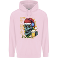 Christmas Party Skull Drinking Beer Alcohol Mens 80% Cotton Hoodie Light Pink