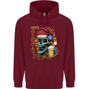 Christmas Party Skull Drinking Beer Alcohol Mens 80% Cotton Hoodie Maroon