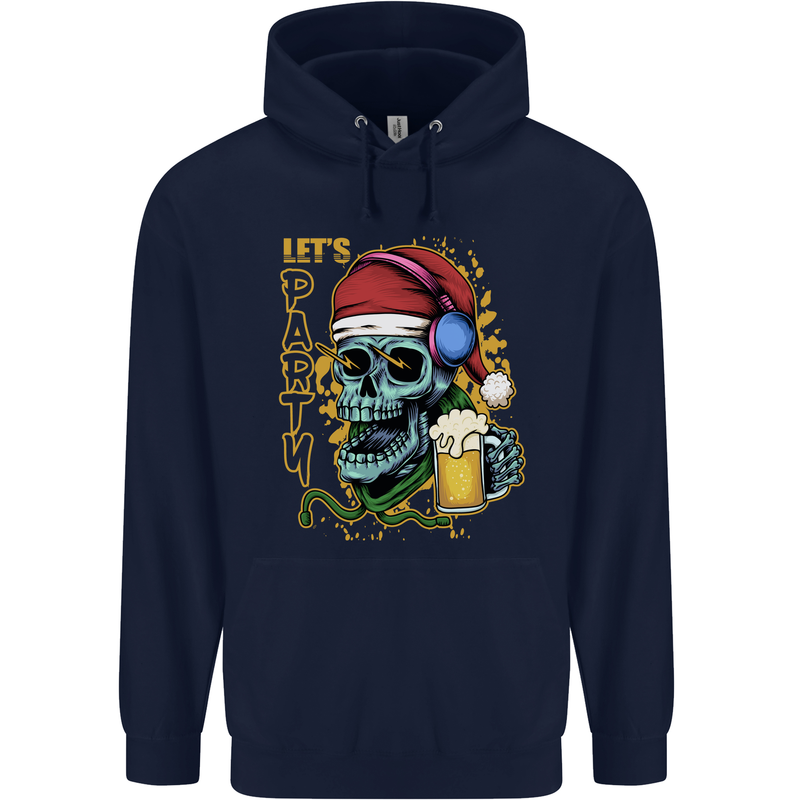Christmas Party Skull Drinking Beer Alcohol Mens 80% Cotton Hoodie Navy Blue