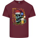 Christmas Party Skull Drinking Beer Alcohol Mens Cotton T-Shirt Tee Top Maroon