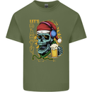 Christmas Party Skull Drinking Beer Alcohol Mens Cotton T-Shirt Tee Top Military Green