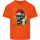 Christmas Party Skull Drinking Beer Alcohol Mens Cotton T-Shirt Tee Top Orange