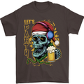 Christmas Party Skull Drinking Beer Alcohol Mens T-Shirt Cotton Gildan Dark Chocolate