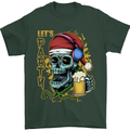 Christmas Party Skull Drinking Beer Alcohol Mens T-Shirt Cotton Gildan Forest Green