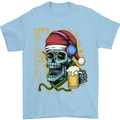 Christmas Party Skull Drinking Beer Alcohol Mens T-Shirt Cotton Gildan Light Blue