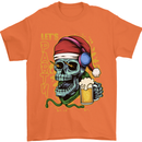 Christmas Party Skull Drinking Beer Alcohol Mens T-Shirt Cotton Gildan Orange