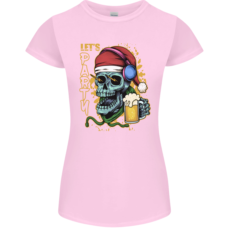 Christmas Party Skull Drinking Beer Alcohol Womens Petite Cut T-Shirt Light Pink