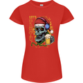 Christmas Party Skull Drinking Beer Alcohol Womens Petite Cut T-Shirt Red