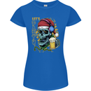 Christmas Party Skull Drinking Beer Alcohol Womens Petite Cut T-Shirt Royal Blue