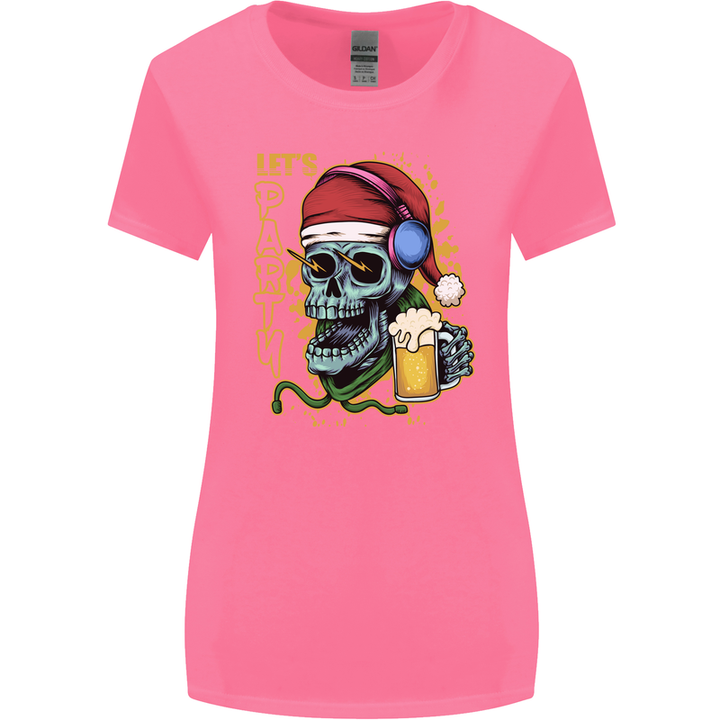 Christmas Party Skull Drinking Beer Alcohol Womens Wider Cut T-Shirt Azalea