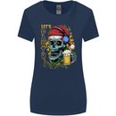 Christmas Party Skull Drinking Beer Alcohol Womens Wider Cut T-Shirt Navy Blue