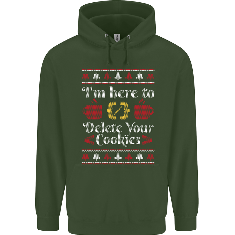Christmas Programmer Here to Delete Cookies Childrens Kids Hoodie Forest Green