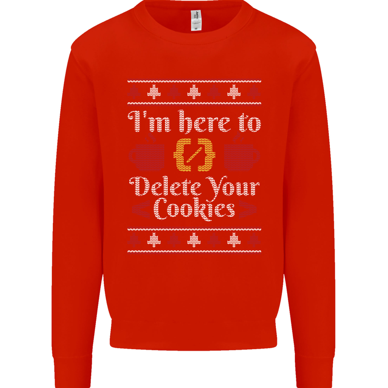 Christmas Programmer Here to Delete Cookies Kids Sweatshirt Jumper Bright Red