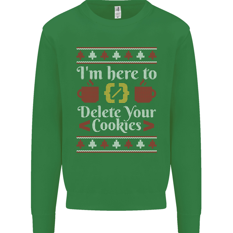 Christmas Programmer Here to Delete Cookies Kids Sweatshirt Jumper Irish Green