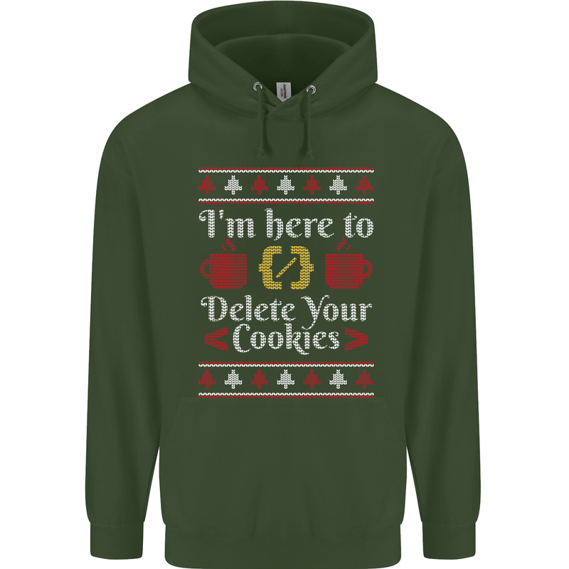 Christmas Programmer Here to Delete Cookies Mens 80% Cotton Hoodie Forest Green