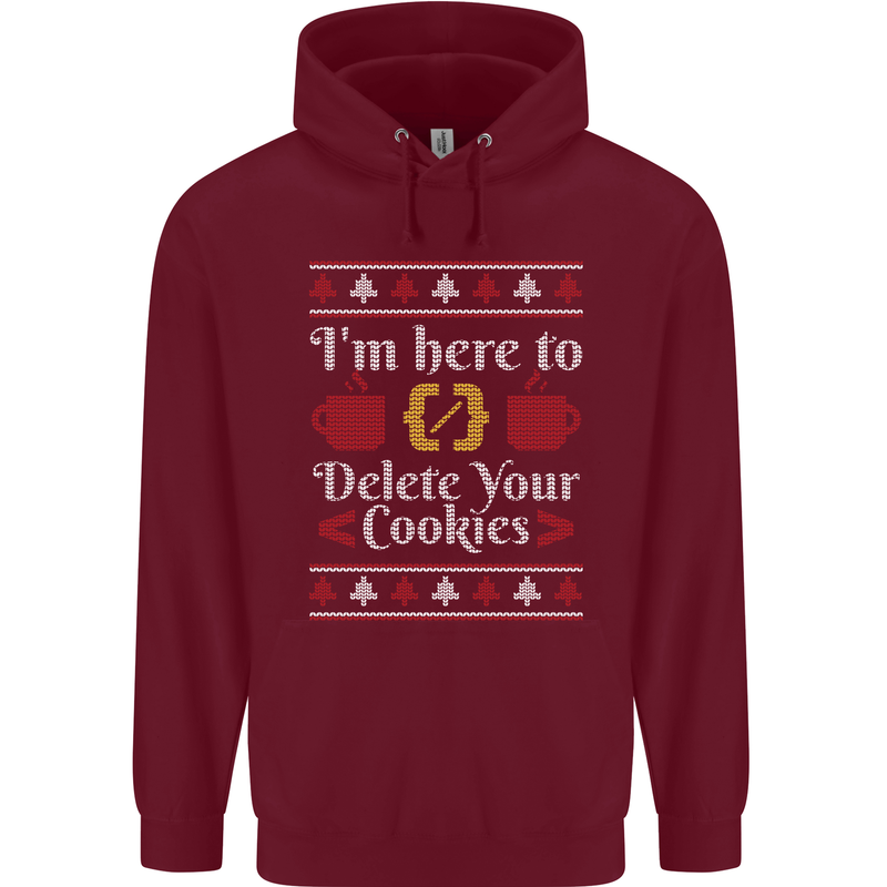 Christmas Programmer Here to Delete Cookies Mens 80% Cotton Hoodie Maroon