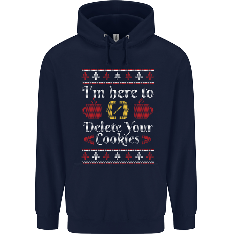 Christmas Programmer Here to Delete Cookies Mens 80% Cotton Hoodie Navy Blue