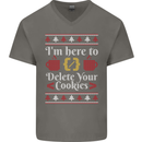 Christmas Programmer Here to Delete Cookies Mens V-Neck Cotton T-Shirt Charcoal