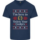 Christmas Programmer Here to Delete Cookies Mens V-Neck Cotton T-Shirt Navy Blue