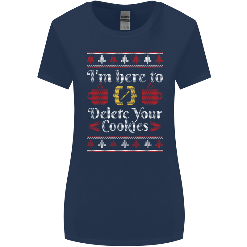 Christmas Programmer Here to Delete Cookies Womens Wider Cut T-Shirt Navy Blue