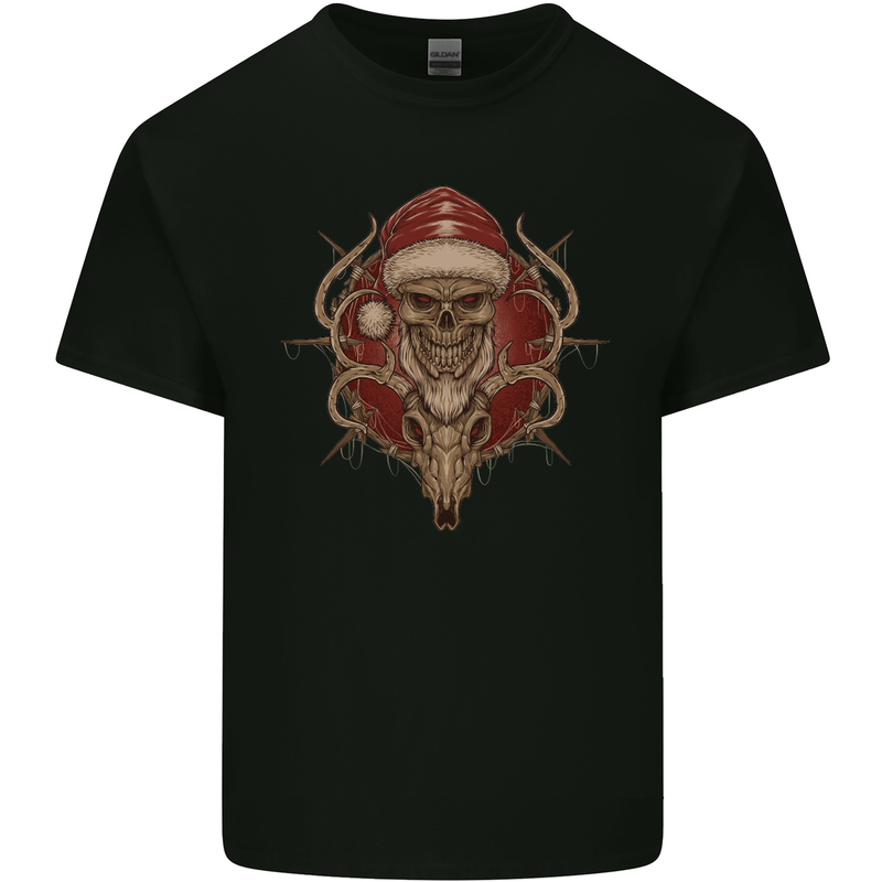 Christmas Reindeer Santa Skull Gothic Mens Cotton T-Shirt Tee Top Black