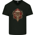 Christmas Reindeer Santa Skull Gothic Mens V-Neck Cotton T-Shirt Black