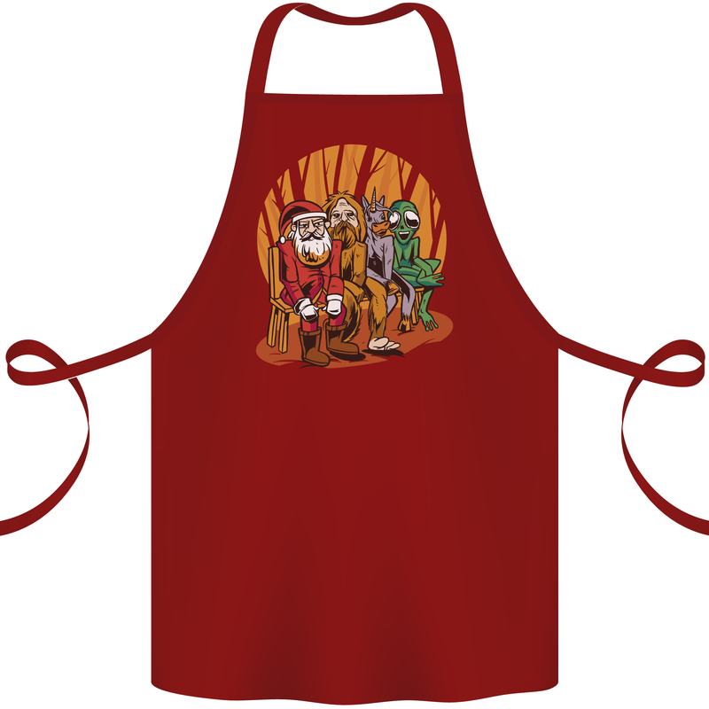 Christmas Santa Claus Bigfoot Unicorn Alien Cotton Apron 100% Organic Maroon