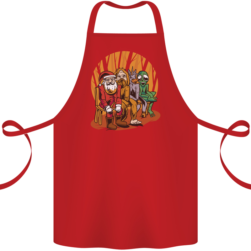 Christmas Santa Claus Bigfoot Unicorn Alien Cotton Apron 100% Organic Red