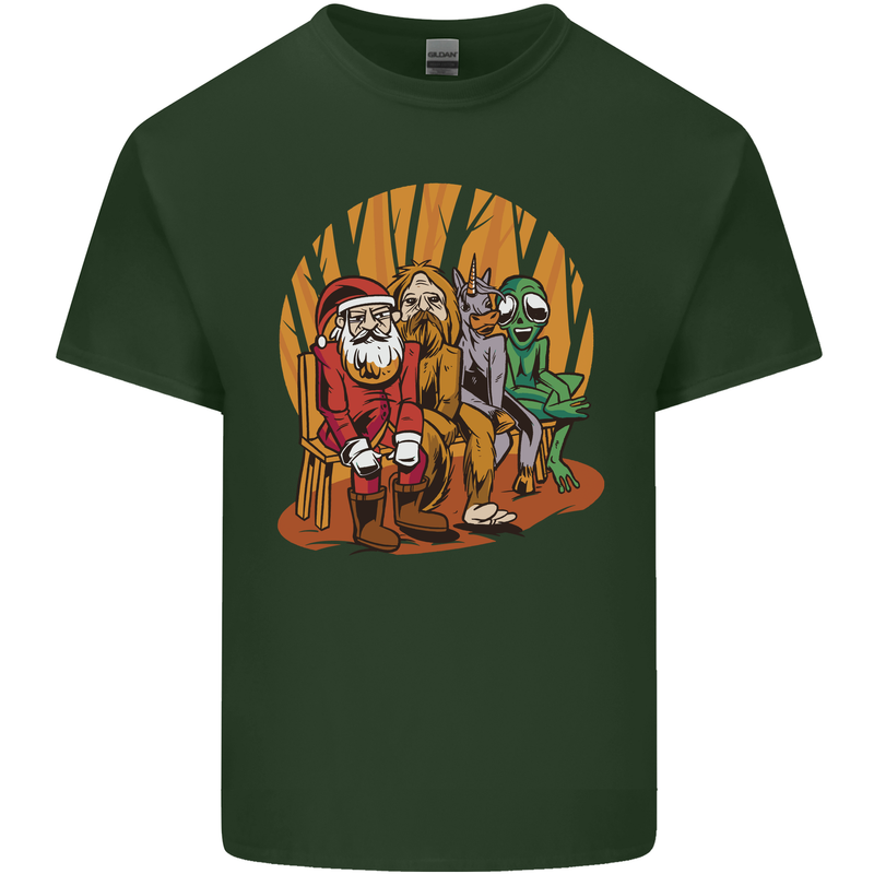 Christmas Santa Claus Bigfoot Unicorn Alien Mens Cotton T-Shirt Tee Top Forest Green