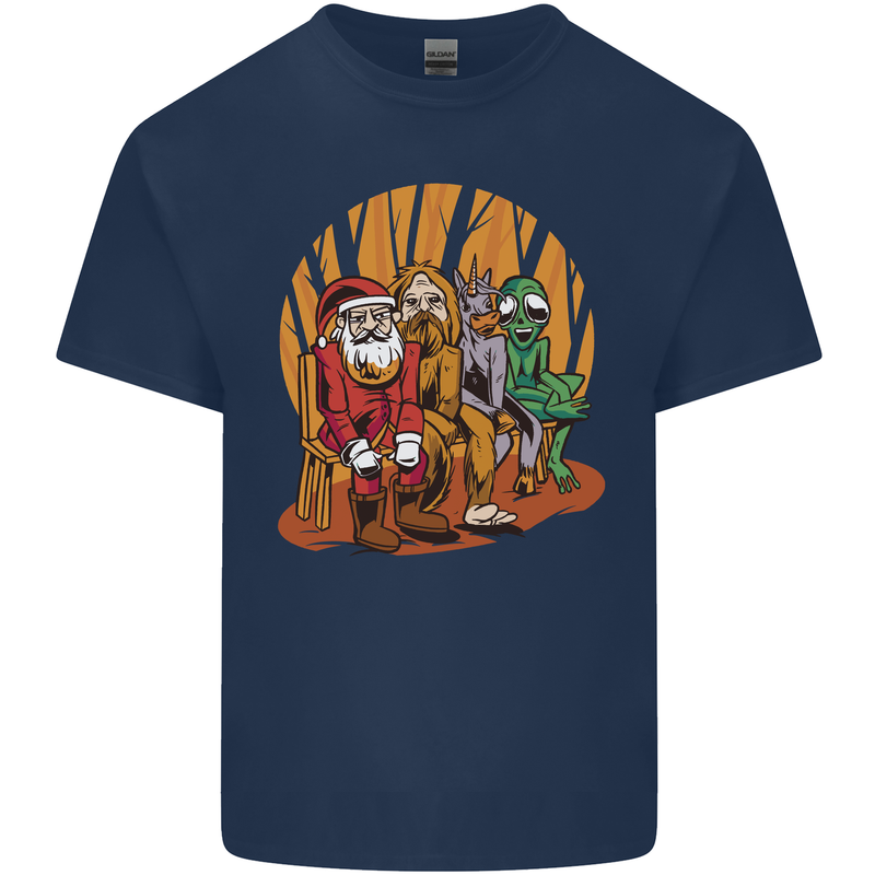 Christmas Santa Claus Bigfoot Unicorn Alien Mens Cotton T-Shirt Tee Top Navy Blue