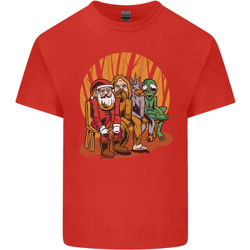 Christmas Santa Claus Bigfoot Unicorn Alien Mens Cotton T-Shirt Tee Top Red