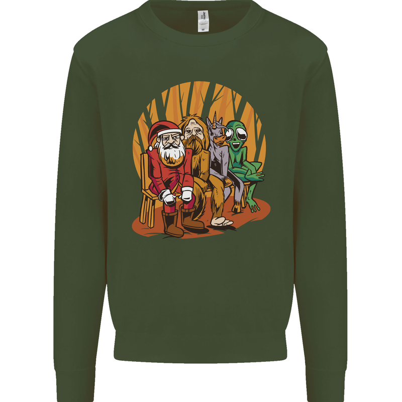 Christmas Santa Claus Bigfoot Unicorn Alien Mens Sweatshirt Jumper Forest Green
