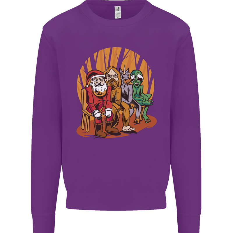Christmas Santa Claus Bigfoot Unicorn Alien Mens Sweatshirt Jumper Purple