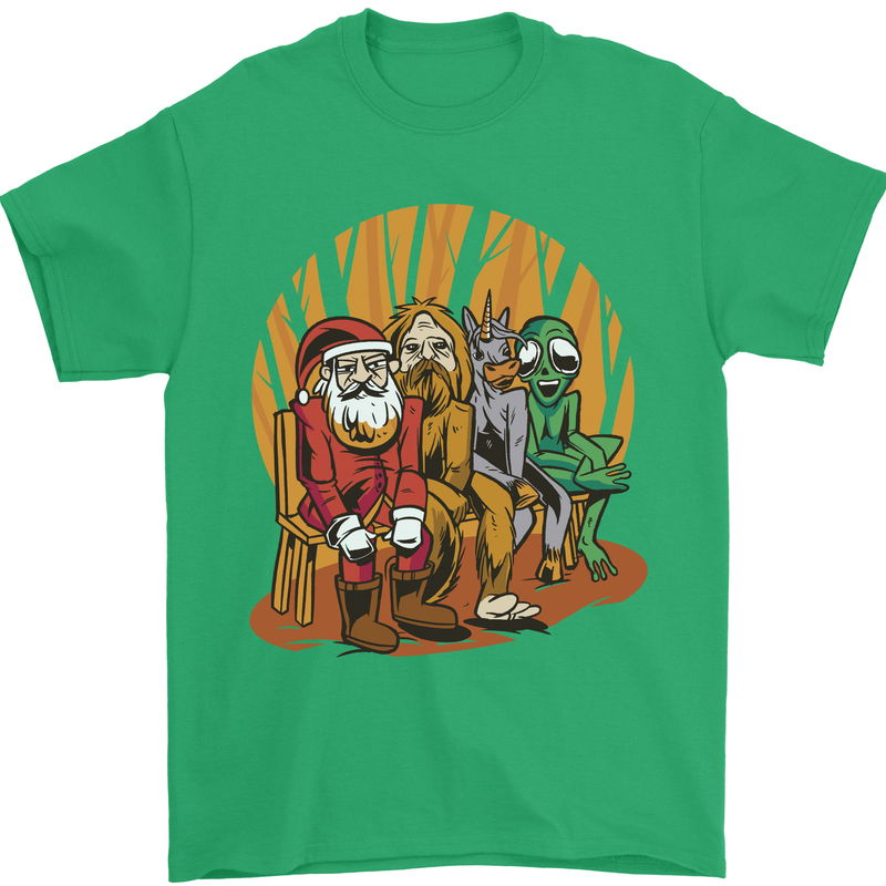 Christmas Santa Claus Bigfoot Unicorn Alien Mens T-Shirt Cotton Gildan Irish Green