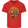 Christmas Santa Claus Bigfoot Unicorn Alien Mens V-Neck Cotton T-Shirt Red