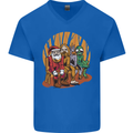 Christmas Santa Claus Bigfoot Unicorn Alien Mens V-Neck Cotton T-Shirt Royal Blue