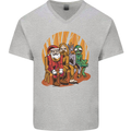 Christmas Santa Claus Bigfoot Unicorn Alien Mens V-Neck Cotton T-Shirt Sports Grey