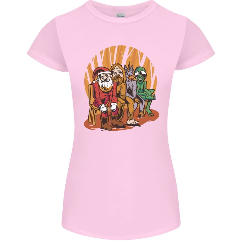 Christmas Santa Claus Bigfoot Unicorn Alien Womens Petite Cut T-Shirt Light Pink