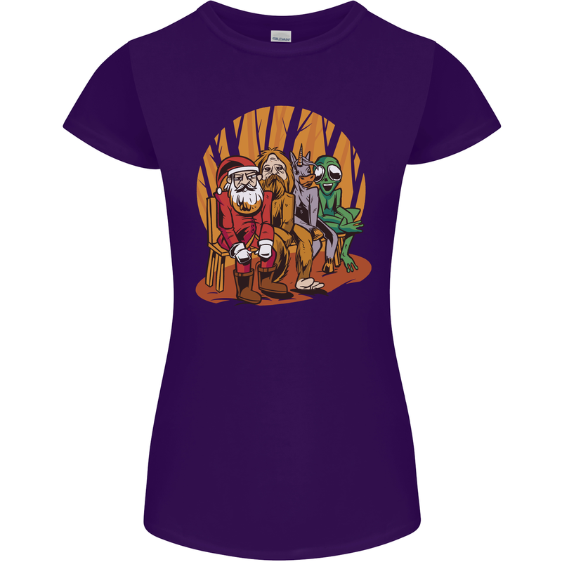 Christmas Santa Claus Bigfoot Unicorn Alien Womens Petite Cut T-Shirt Purple