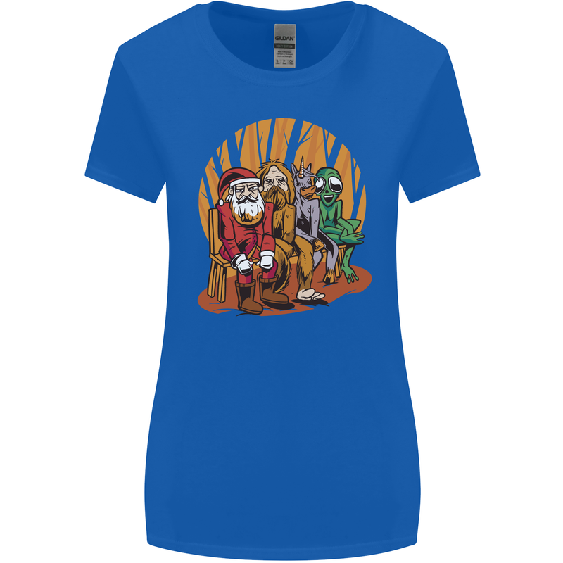 Christmas Santa Claus Bigfoot Unicorn Alien Womens Wider Cut T-Shirt Royal Blue