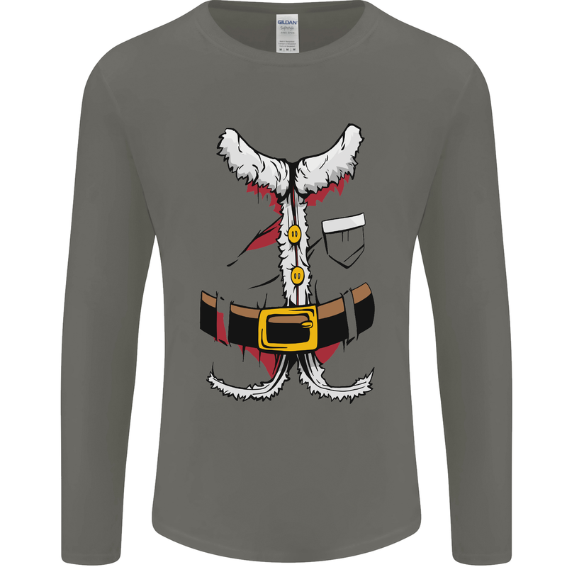 Christmas Santa Claus Fancy Dress Costume Mens Long Sleeve T-Shirt Charcoal