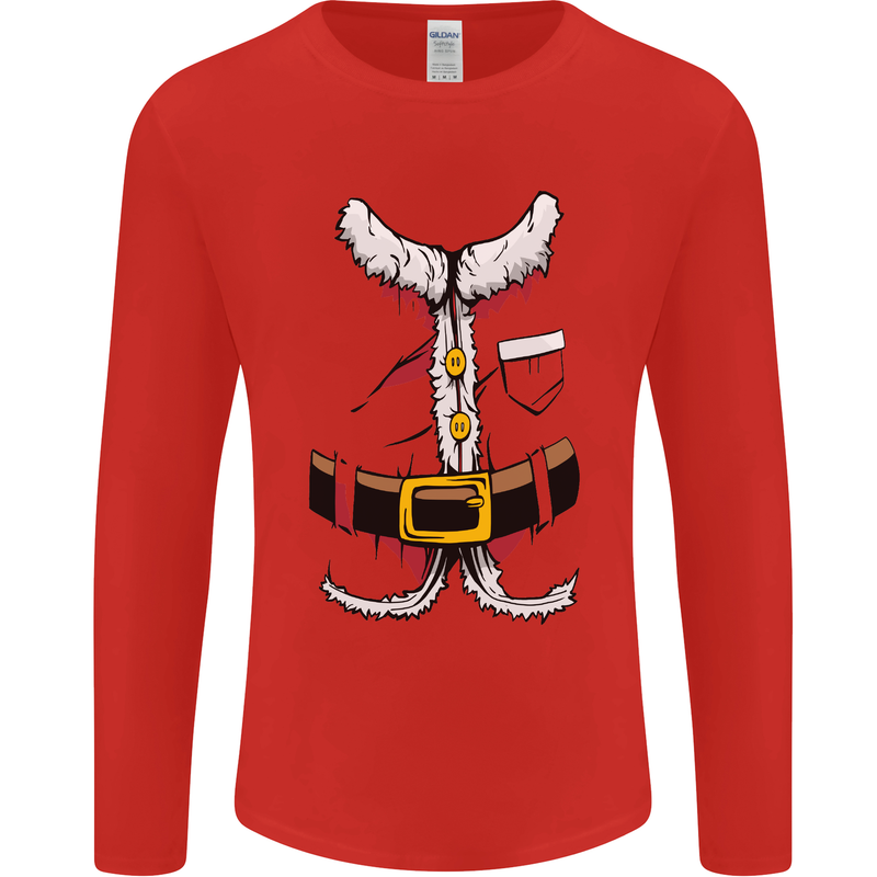 Christmas Santa Claus Fancy Dress Costume Mens Long Sleeve T-Shirt Red