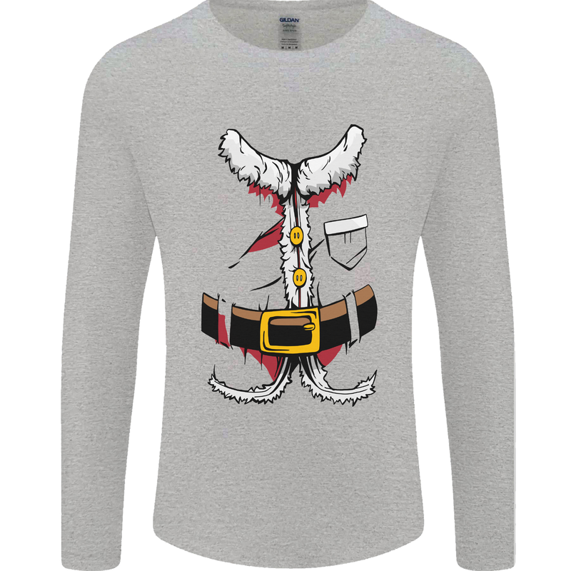 Christmas Santa Claus Fancy Dress Costume Mens Long Sleeve T-Shirt Sports Grey