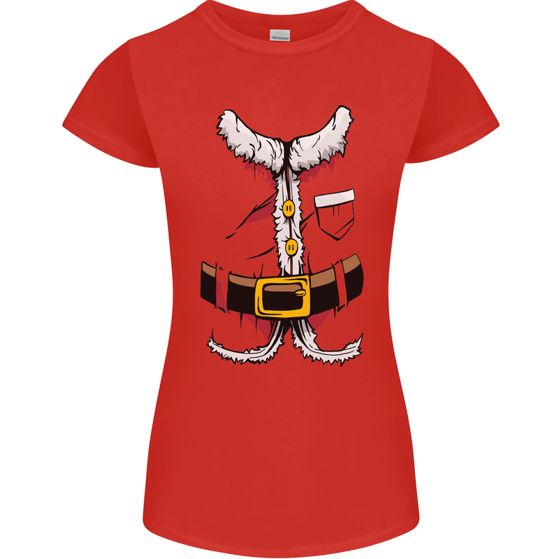 Christmas Santa Claus Fancy Dress Costume Womens Petite Cut T-Shirt Red